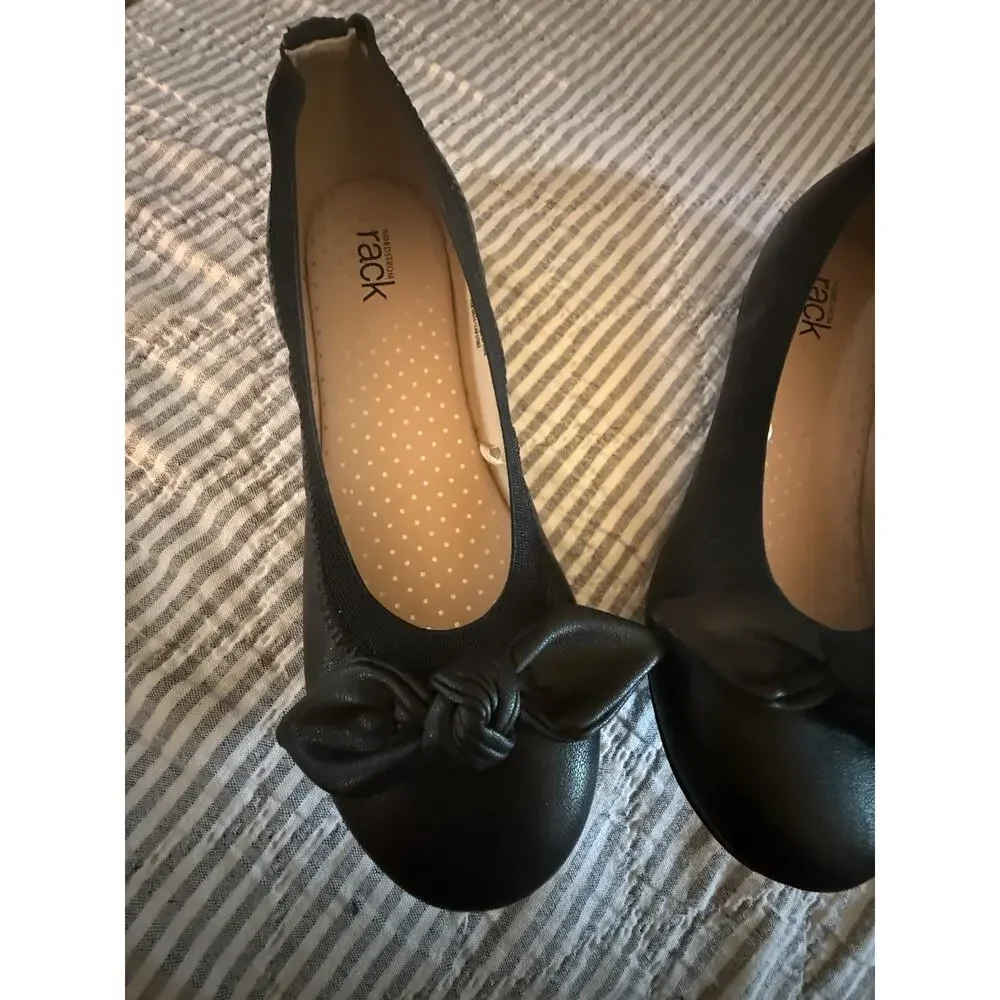 Nordstrom Rack Black Bow Ballet Flats Round Toe Slip-On Comfort Kids - 3M